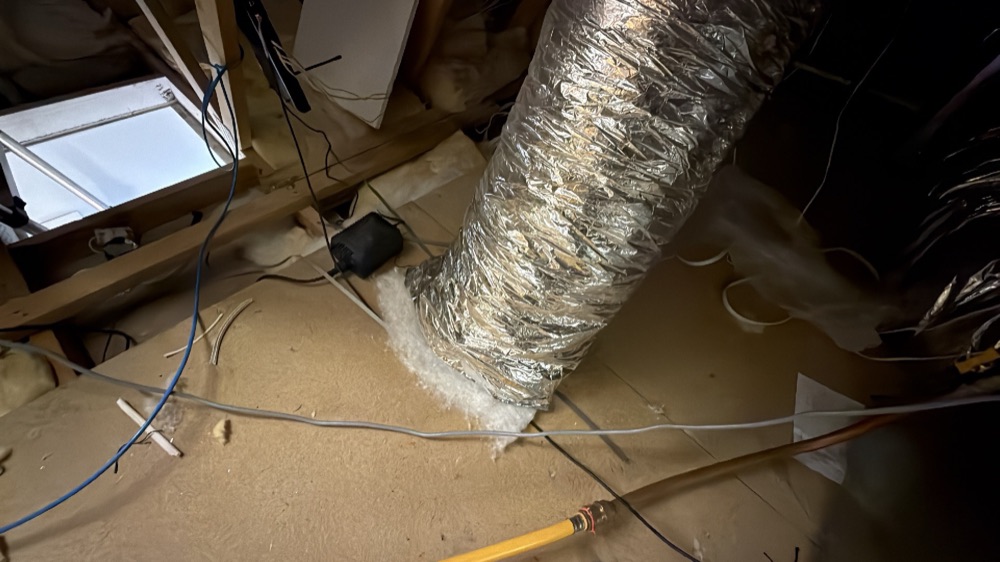 Ducts loose or not connected in the roof space, recorded during a pre-handover inspection in Donnybrook